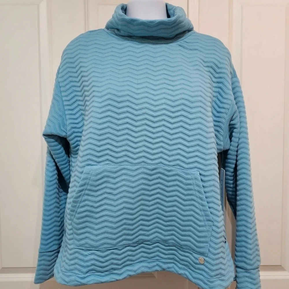 SALE - PLUS - NWT Jones NY Sport Blue ZigZag Quilted Sweatshirt w/ Thumbholes - Picture 2 of 7